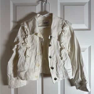 Kids White Ruffled Denim Jacket, Size 4T